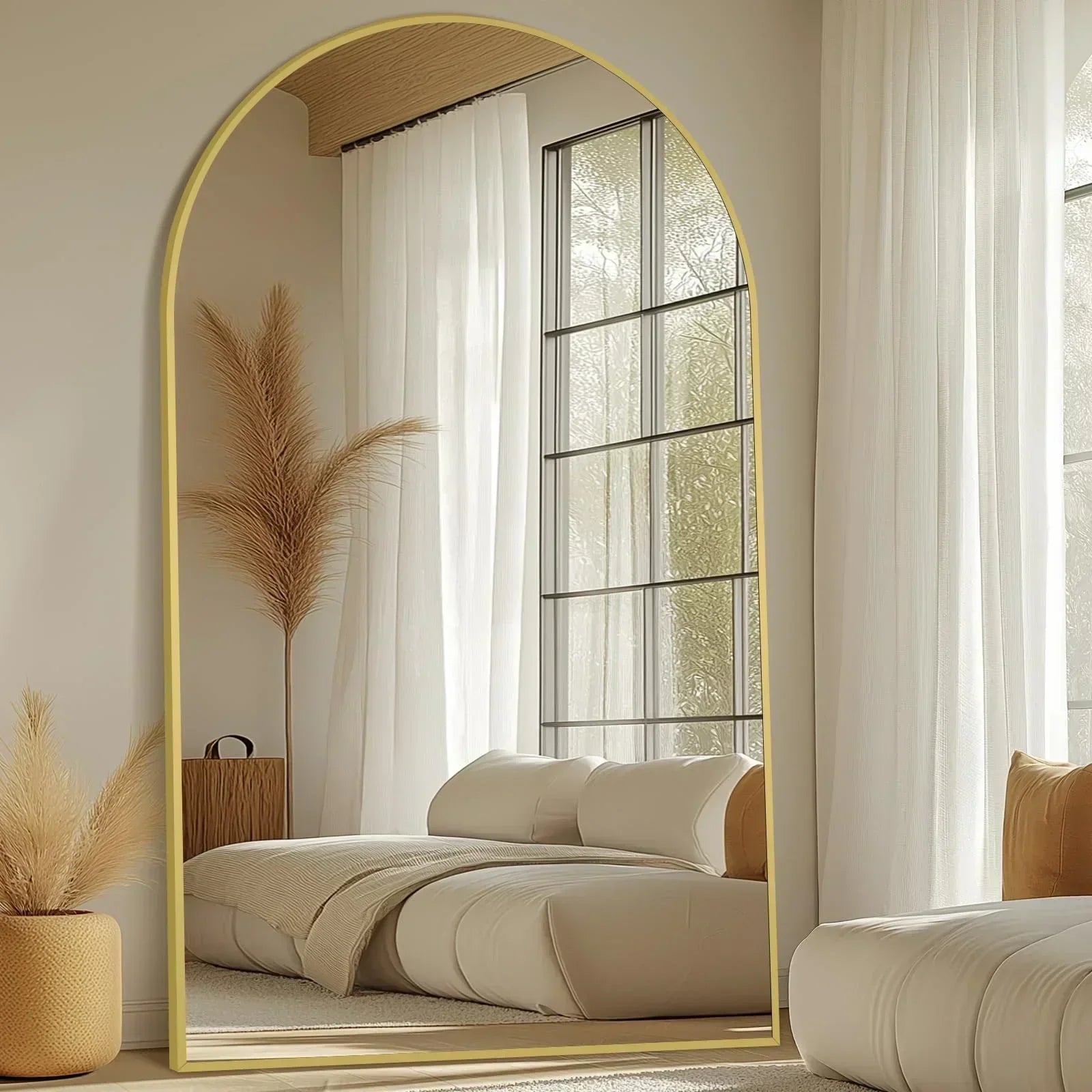 MELOMOIR Oversized Floor Mirror Freestanding, Full Length Mirror for Bedroom Living Room Dressing Room Gym Yoga Hair Salon, Black Arched Mirror Full Length with Shatterproof Tempered Glass
