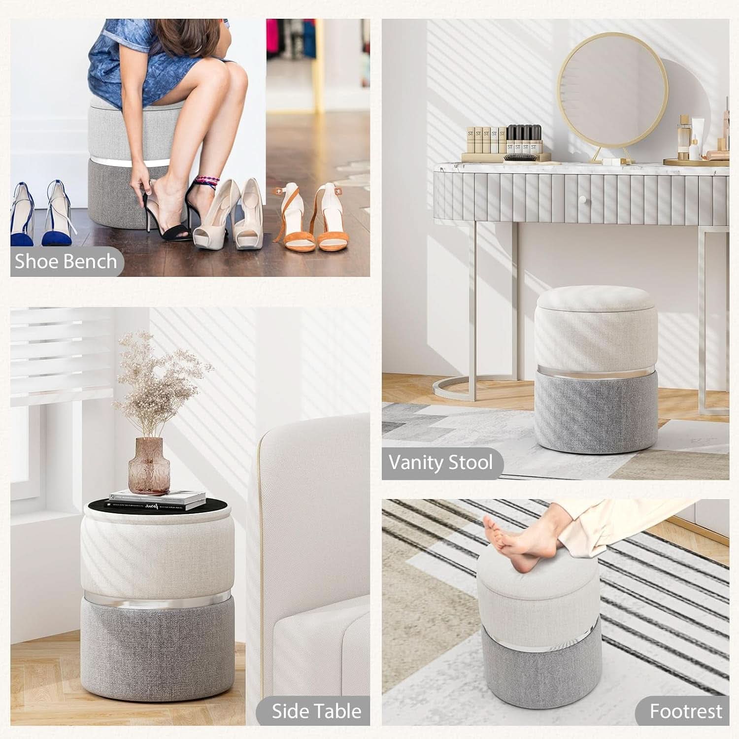 Gray Nesting Storage Ottomans With Hidden Capacity